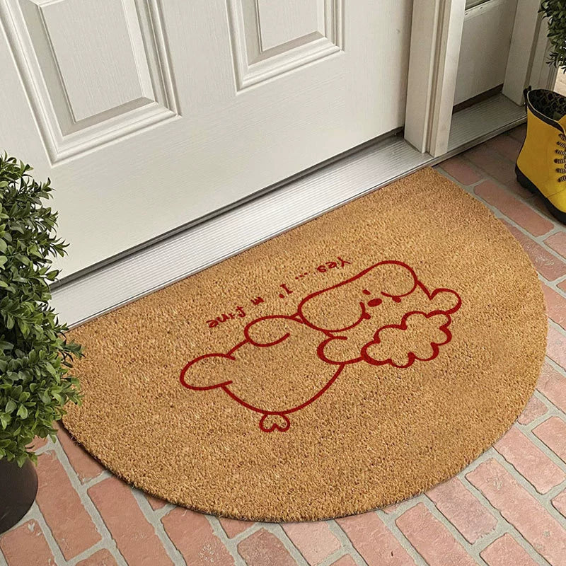 Semi-Circular Coir-Like Door Mat, 23.6x35.4 Inch Entryway Rug for Dirt Trapping, Non-Slip Welcome Mat