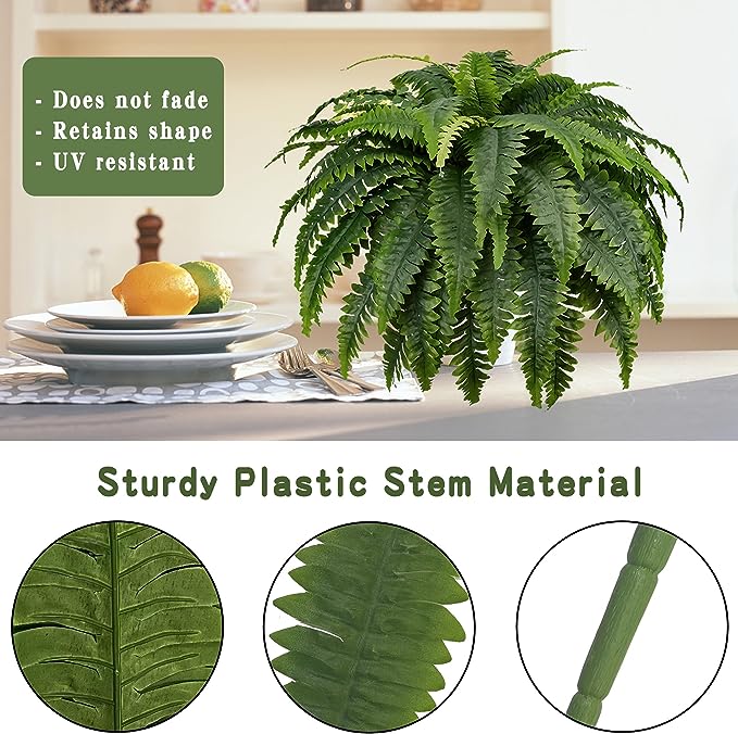 2 Pcs 22 Inch Artificial Boston Fern Bush UV Resistant Outdoor Plants