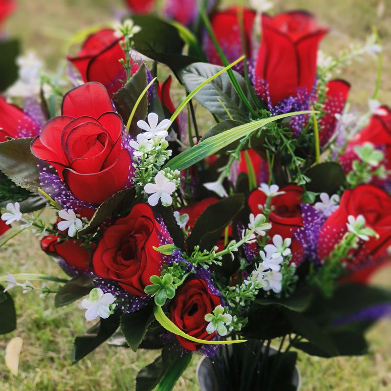 2 Pcs Artificial Flower Bouquets with Vase for Grave Memorial, Silk Flowers