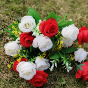 Artificial Flowers Bouquet 12 Inch 10 Pcs Bulk Memorial Graveyard Cemetery Vase Included