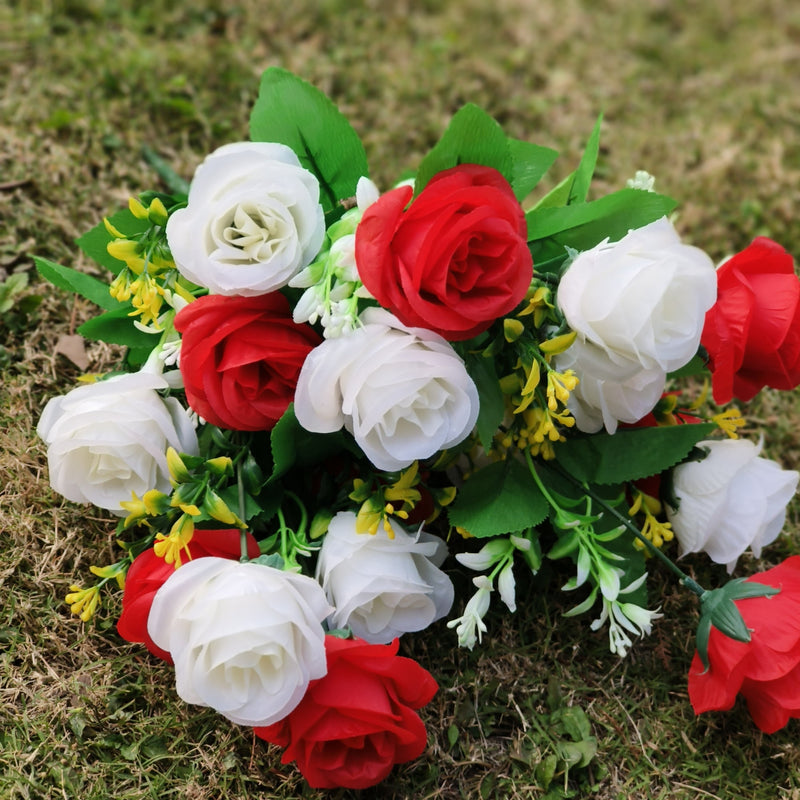 Artificial Flowers Bouquet 12 Inch 10 Pcs Bulk Memorial Graveyard Cemetery Vase Included