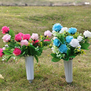 Artificial Flowers Bouquet 12 Inch 10 Pcs Bulk Memorial Graveyard Cemetery Vase Included