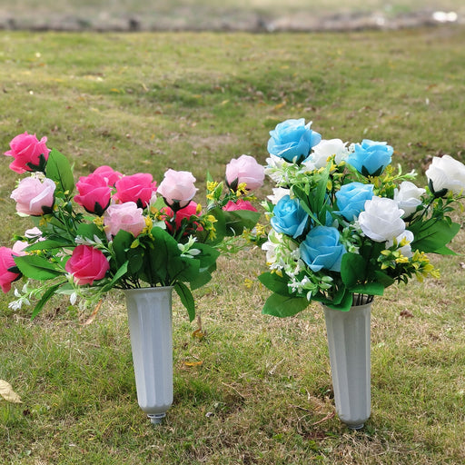 Artificial Flowers Bouquet 12 Inch 10 Pcs Bulk Memorial Graveyard Cemetery Vase Included