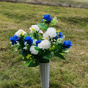 Artificial Flowers Bouquet 12 Inch 10 Pcs Bulk Memorial Graveyard Cemetery Vase Included