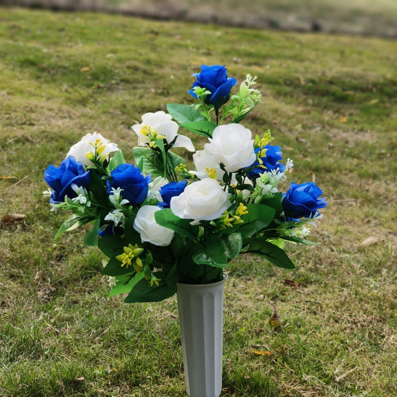 Artificial Flowers Bouquet 12 Inch 10 Pcs Bulk Memorial Graveyard Cemetery Vase Included
