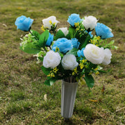 Artificial Flowers Bouquet 12 Inch 10 Pcs Bulk Memorial Graveyard Cemetery Vase Included