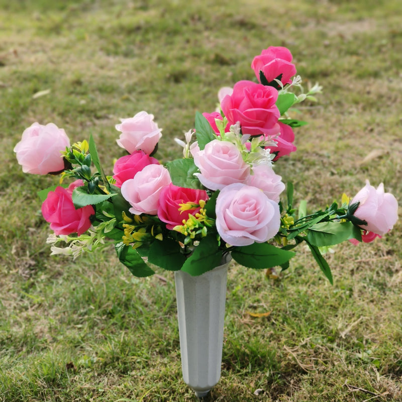 Artificial Flowers Bouquet 12 Inch 10 Pcs Bulk Memorial Graveyard Cemetery Vase Included