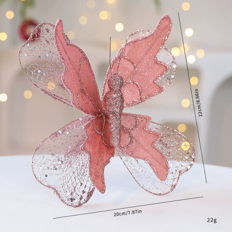 Set of 3 Life-Sized Velvet Christmas Butterflies on 9.9" Picks – Ornaments for Tree, Wreath, Gift Wrap