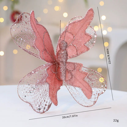 Set of 3 Life-Sized Velvet Christmas Butterflies on 9.9" Picks – Ornaments for Tree, Wreath, Gift Wrap