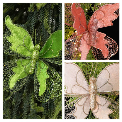 Set of 3 Life-Sized Velvet Christmas Butterflies on 9.9" Picks – Ornaments for Tree, Wreath, Gift Wrap