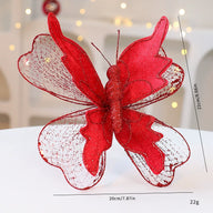 Set of 3 Life-Sized Velvet Christmas Butterflies on 9.9" Picks – Ornaments for Tree, Wreath, Gift Wrap
