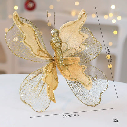 Set of 3 Life-Sized Velvet Christmas Butterflies on 9.9" Picks – Ornaments for Tree, Wreath, Gift Wrap