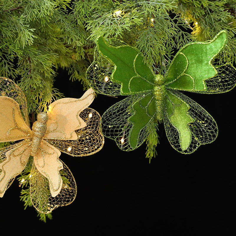 Set of 3 Life-Sized Velvet Christmas Butterflies on 9.9" Picks – Ornaments for Tree, Wreath, Gift Wrap