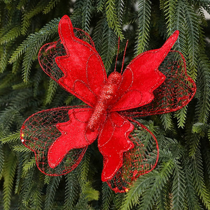 Set of 3 Life-Sized Velvet Christmas Butterflies on 9.9" Picks – Ornaments for Tree, Wreath, Gift Wrap