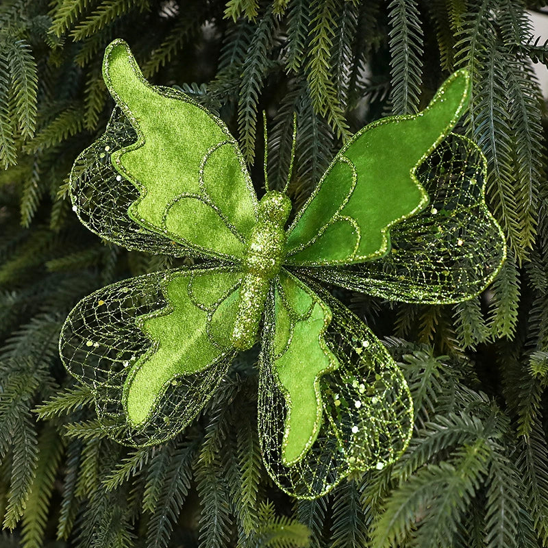 Set of 3 Life-Sized Velvet Christmas Butterflies on 9.9" Picks – Ornaments for Tree, Wreath, Gift Wrap