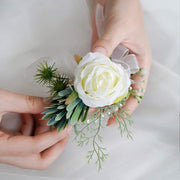 6 Pcs Ivory Artificial Rose Wrist Corsage Bracelets for Women Bridesmaids Wedding