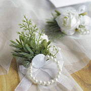6 Pcs Ivory Artificial Rose Wrist Corsage Bracelets for Women Bridesmaids Wedding
