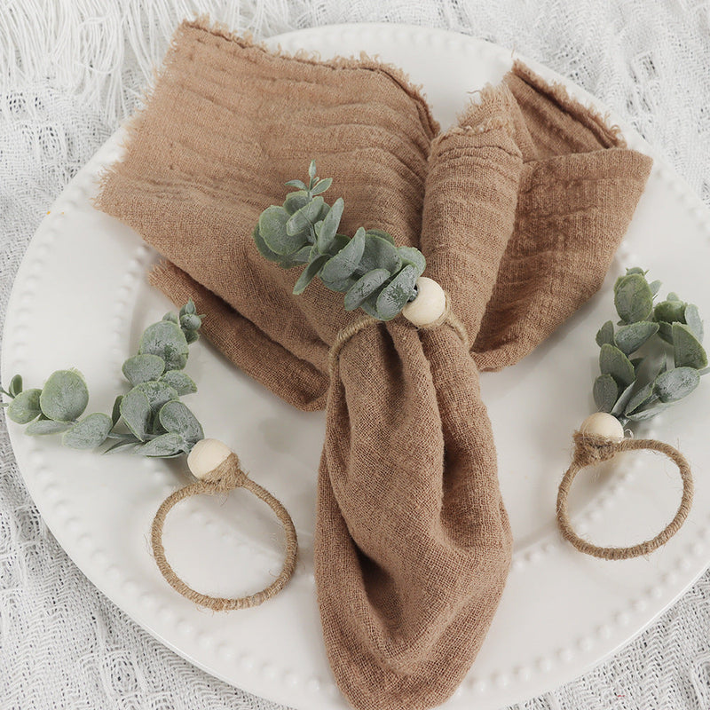 6 Pcs Rustic Eucalyptus Wooden Napkin Rings Boho Wedding Holiday Decor Bulk Set
