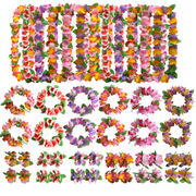 4 Pcs Hawaiian Artificial Flower Leis Necklaces Headbands Wristbands for Beach Party