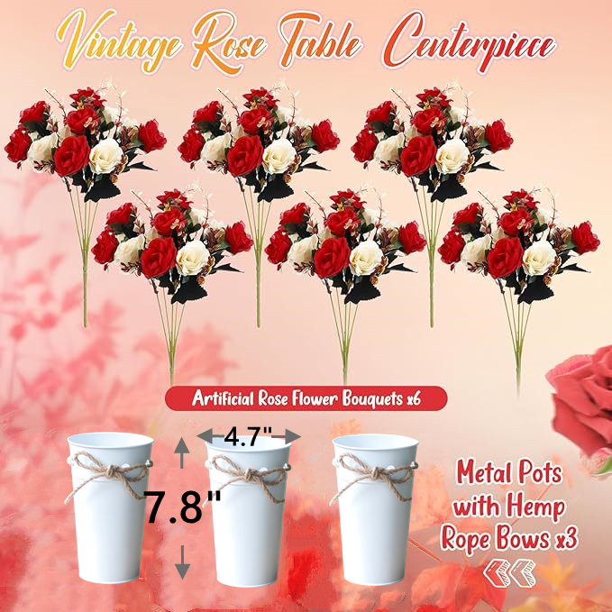 3 Pcs Artificial Flower Arrangements in Pots Bulk Set for Wedding Party Decor