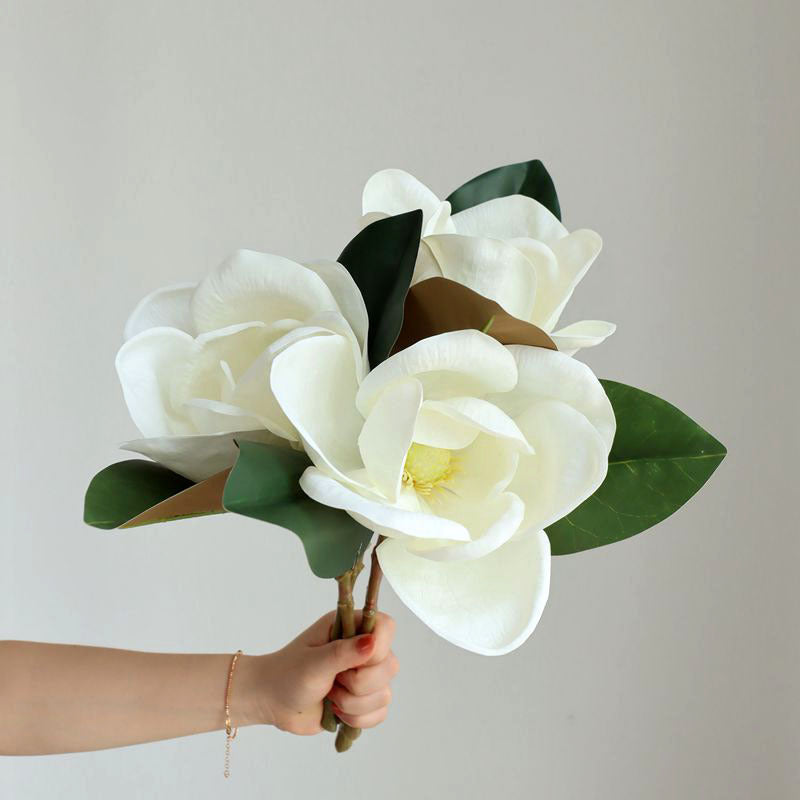 15 Inch White Magnolia Stem 10 Pcs Real Touch Artificial Silk Flowers