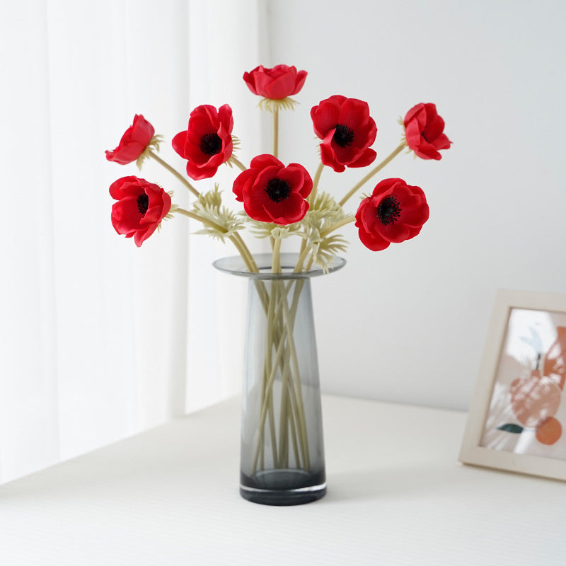9 Pcs 17 Inch Artificial Anemone Bouquet Spray Stems Real Touch Flowers Bulk