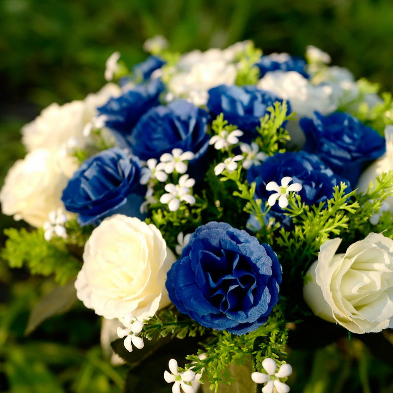 22 Colors Artificial Rose Bush Bouquets for Graves and Memorials, Bulk Wholesale Cemetery Flowers in Vase