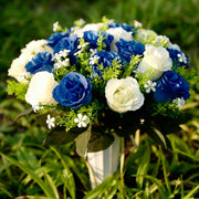 22 Colors Artificial Rose Bush Bouquets for Graves and Memorials, Bulk Wholesale Cemetery Flowers in Vase