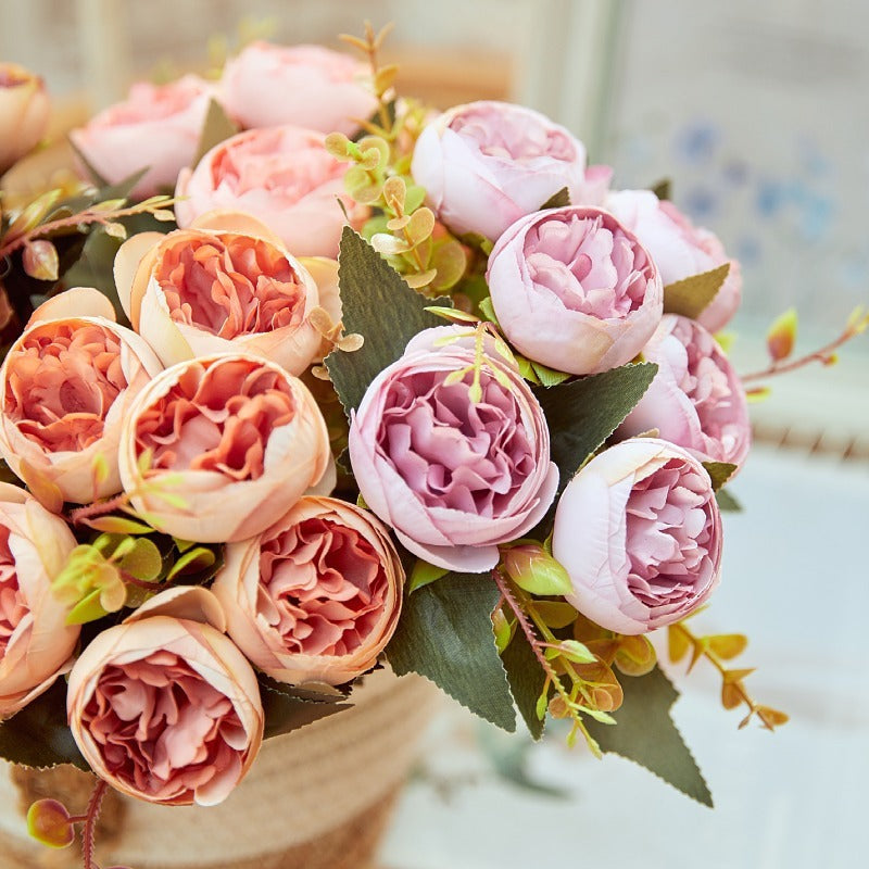 12 Inch Silk Peony Flower Bush, Vintage Artificial Peony Bouquet, Bulk Quantity