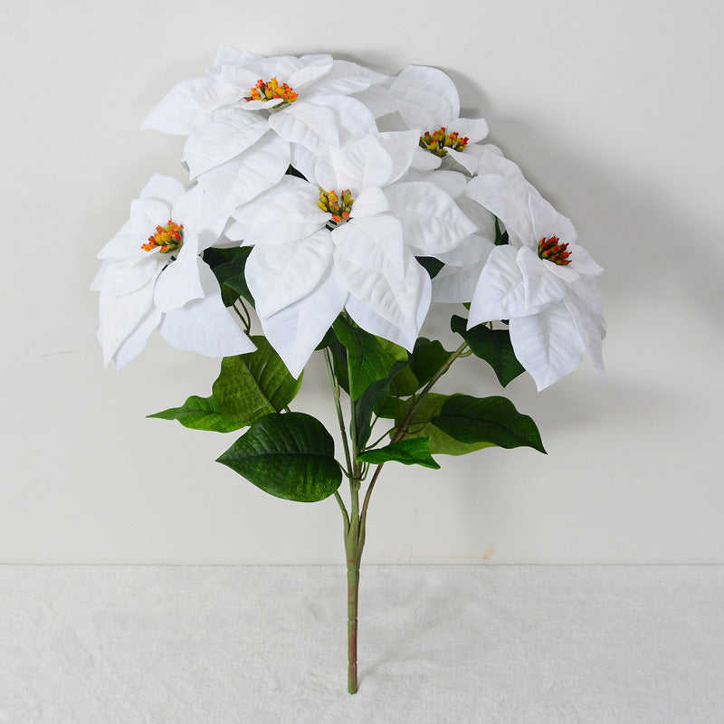 Real Touch Velvet Poinsettia Bush Bouquet 20 Inch Artificial Christmas Flower