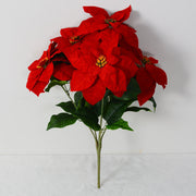Real Touch Velvet Poinsettia Bush Bouquet 20 Inch Artificial Christmas Flower