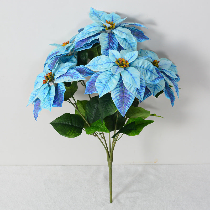 Real Touch Velvet Poinsettia Bush Bouquet 20 Inch Artificial Christmas Flower