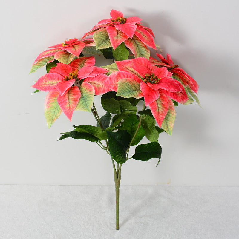 Real Touch Velvet Poinsettia Bush Bouquet 20 Inch Artificial Christmas Flower