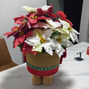 24 Inch Silk Poinsettia Berries Arrangement with Rattan Standing Deer Planter Christmas Decor Bulk