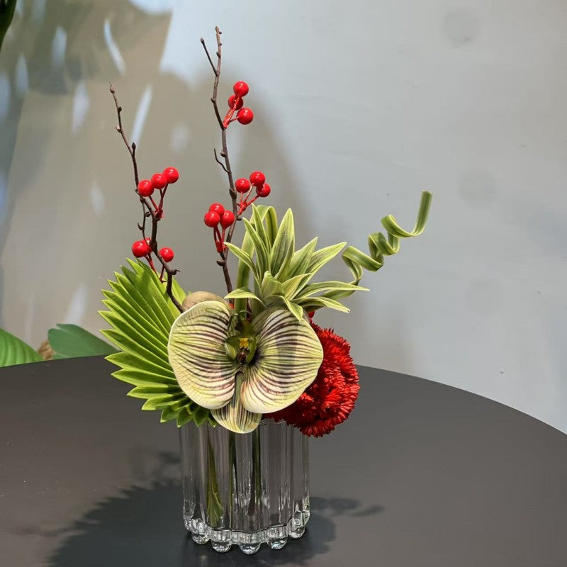 7.9 Inch Small Artificial Glass Floral Bouquet – 1 Pc Elegant Decor for Restaurant and Bar