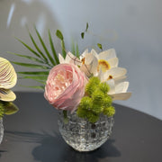 7.9 Inch Small Artificial Glass Floral Bouquet – 1 Pc Elegant Decor for Restaurant and Bar