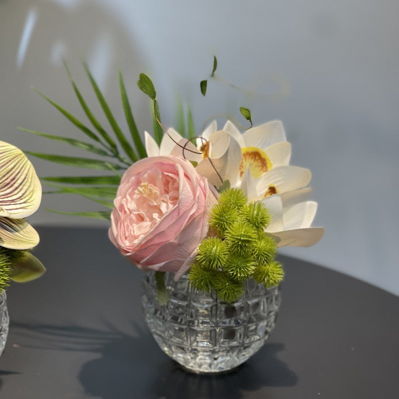 7.9 Inch Small Artificial Glass Floral Bouquet – 1 Pc Elegant Decor for Restaurant and Bar