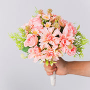 9 Inch Soft Pink Rose Dahlia Daisy Bridal Bouquet 1 Pc Artificial Flowers