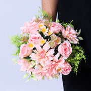 9 Inch Soft Pink Rose Dahlia Daisy Bridal Bouquet 1 Pc Artificial Flowers
