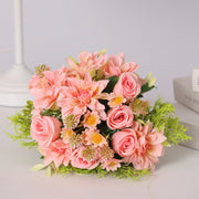 9 Inch Soft Pink Rose Dahlia Daisy Bridal Bouquet 1 Pc Artificial Flowers