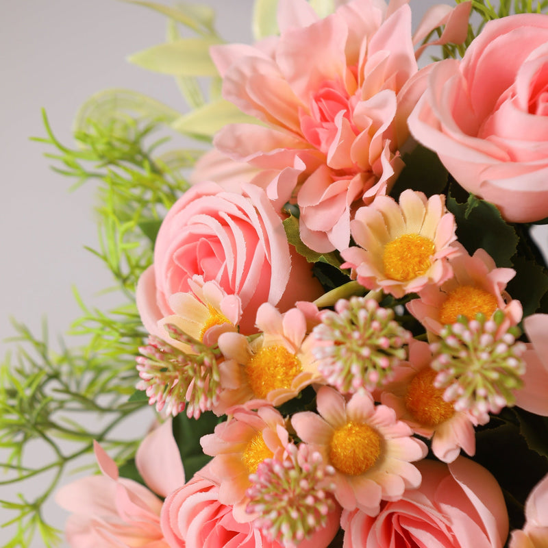9 Inch Soft Pink Rose Dahlia Daisy Bridal Bouquet 1 Pc Artificial Flowers