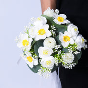 7 Inch Small White Artificial Daffodil and Peony Bridal Bouquet, Bulk 1 Pc