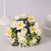 7 Inch Small White Artificial Daffodil and Peony Bridal Bouquet, Bulk 1 Pc