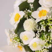 7 Inch Small White Artificial Daffodil and Peony Bridal Bouquet, Bulk 1 Pc