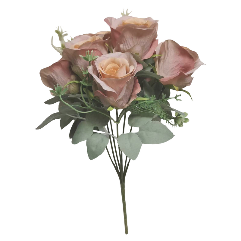 50 Pcs 9 Inch Artificial Silk Rose Bush Bouquet Small Roses