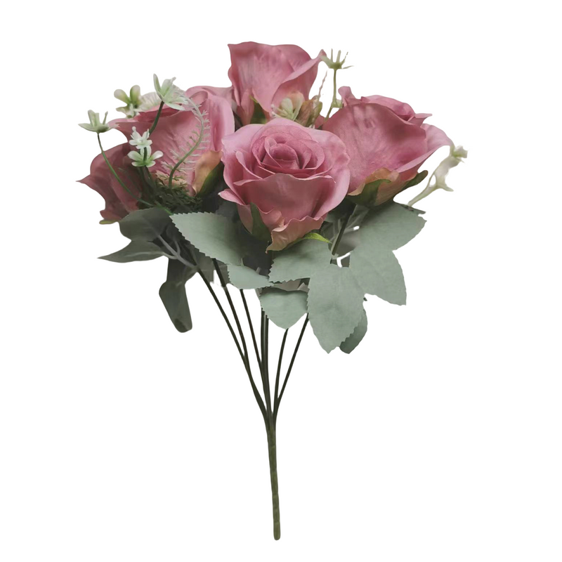 50 Pcs 9 Inch Artificial Silk Rose Bush Bouquet Small Roses