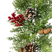 Faux Cedar Garland with Red Berries, 6 ft Artificial Christmas Wreath Garland Bulk Pack