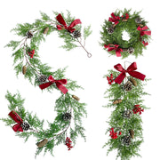 Faux Cedar Garland with Red Berries, 6 ft Artificial Christmas Wreath Garland Bulk Pack