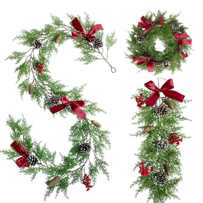 Faux Cedar Garland with Red Berries, 6 ft Artificial Christmas Wreath Garland Bulk Pack