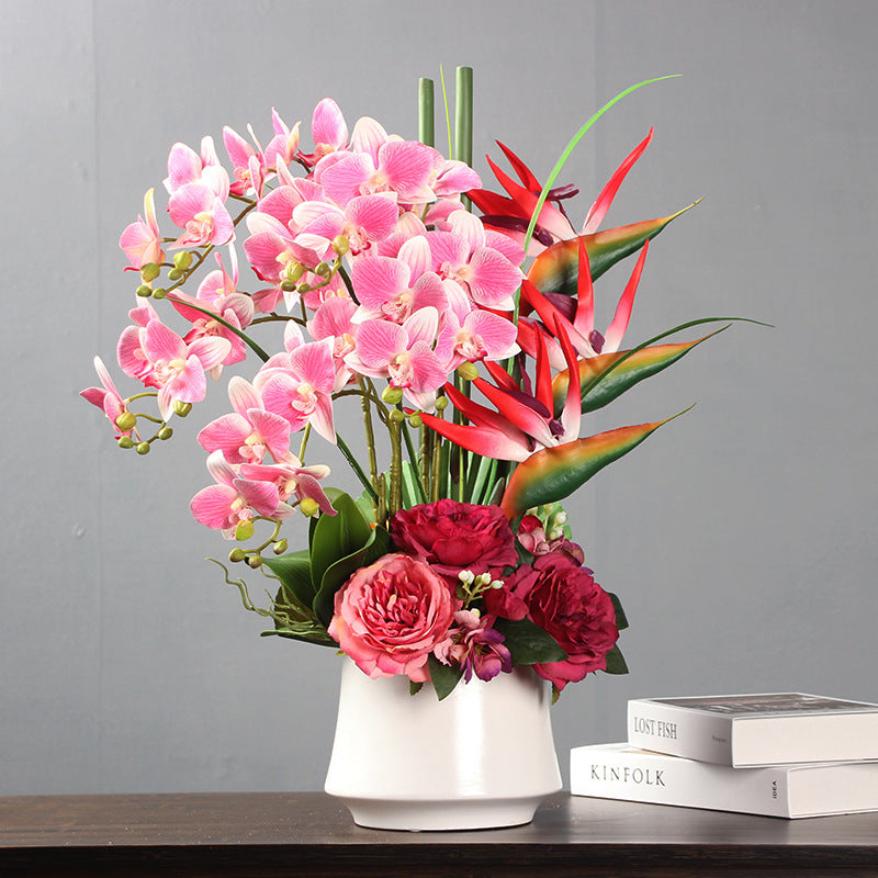 22.8 Inch Real Touch Phalaenopsis Orchid Floral Arrangement with Vase, Realistic Artificial Orchid Bouquet for Home Decor, Bulk Quantity